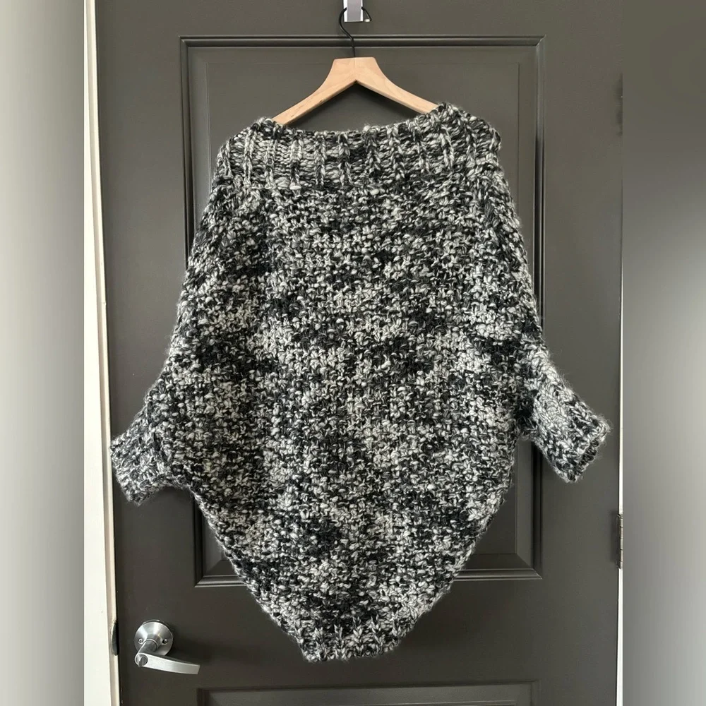 Fluxus Wool Alpaca Blend Shawl Salt & Pepper Knit Woven Chunky Oversized Coat XS